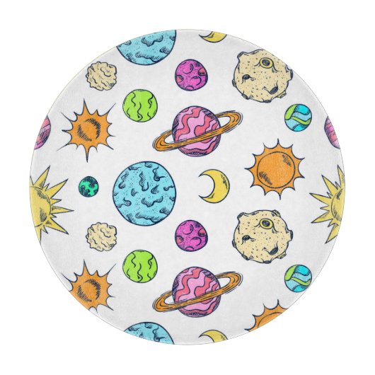 Weltraumdoodles kosmischer Hintergrund Schneidebrett (Vorderseite)