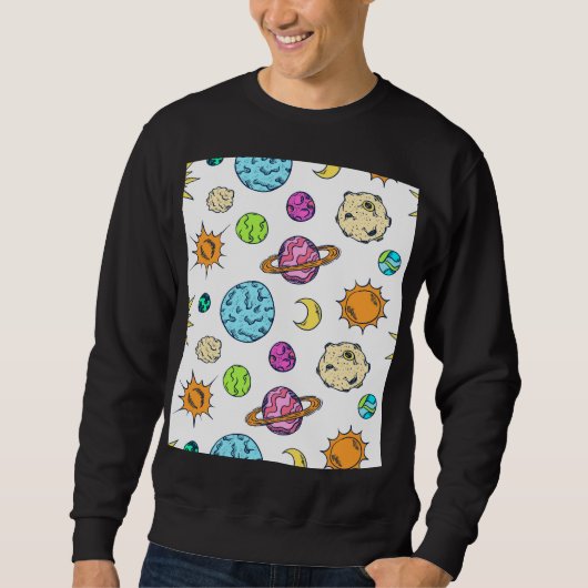 Weltraumdoodles kosmischer Hintergrund Sweatshirt (Vorderseite)