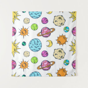 Weltraumdoodles kosmischer Hintergrund Wandteppich
