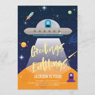 Weltraumeinladung Alien Birthday Einladung
