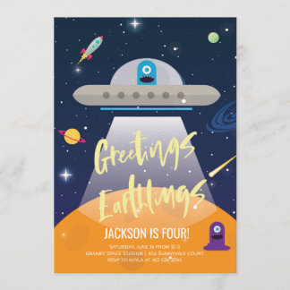 Weltraumeinladung Alien Birthday Einladung