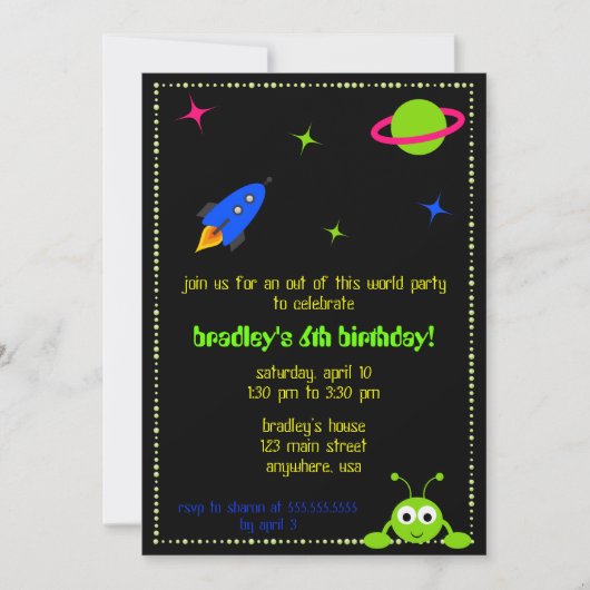Weltraumeinladung Einladung (Vorderseite)