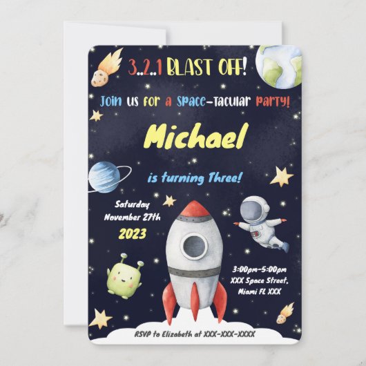 Weltraumeinladungen Einladung (Vorderseite)