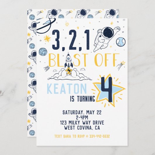 Weltraumexplosion am Geburtstag Einladung (Vorne/Hinten)