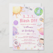 Weltraumfahrer 1. Geburtstag Party Einladung (Vorderseite)