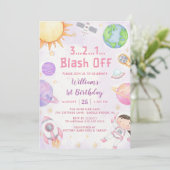 Weltraumfahrer 1. Geburtstag Party Einladung (Stehend Vorderseite)