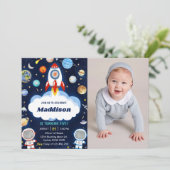 Weltraumfahrer jedes Alters Geburtstagsparty-Foto Einladung (Stehend Vorderseite)