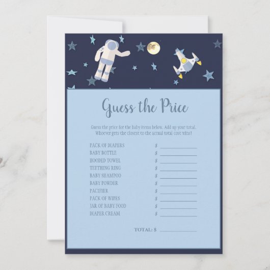 Weltraumfahrer schätzen das Preis Baby Spiel Einladung (Vorderseite)