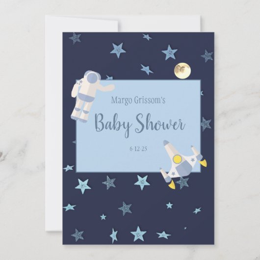 Weltraumfahrer schätzen das Preis Baby Spiel Einladung (Rückseite)