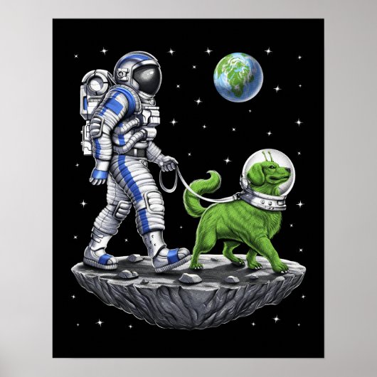 Weltraumfahrer zu Fuß Alien Dog Poster (Vorne)