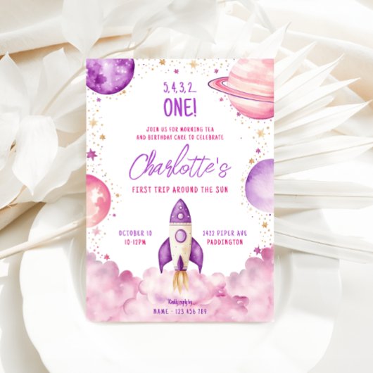 Weltraumfahrt auf der Sun Birthday Party Einladung