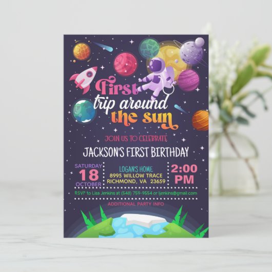 Weltraumfahrt (Mädchen) Einladung (Stehend Vorderseite)