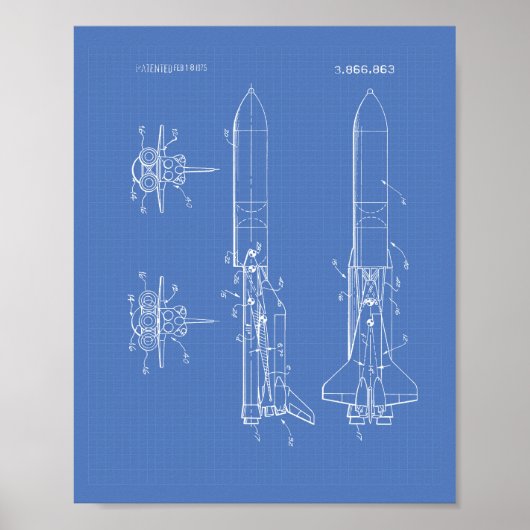 Weltraumfahrzeug 1975 - Art Blueprint Poster (Vorne)