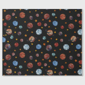 Weltraumfarbene Planeten und Sterne Geschenkpapier (Flach)