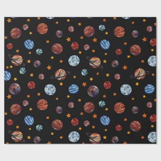 Weltraumfarbene Planeten und Sterne Geschenkpapier (Flach)