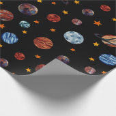 Weltraumfarbene Planeten und Sterne Geschenkpapier (Ecke)