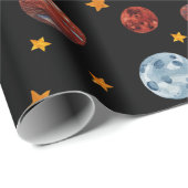 Weltraumfarbene Planeten und Sterne Geschenkpapier (Rolleneckpunkt)