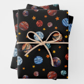 Weltraumfarbene Planeten und Sterne Geschenkpapier Set (Beispiel)