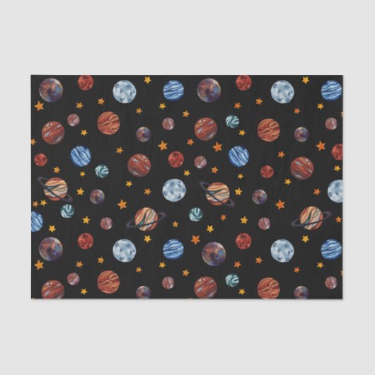 Weltraumfarbene Planeten und Sterne Seidenpapier (Vorderseite)