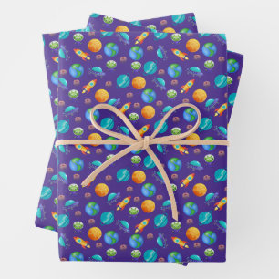 Weltraumforscher auf blau geschenkpapier set