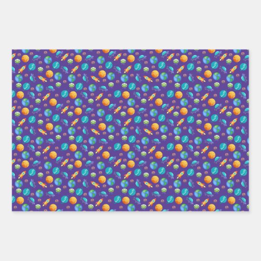 Weltraumforscher auf blau geschenkpapier set (Vorderseite)