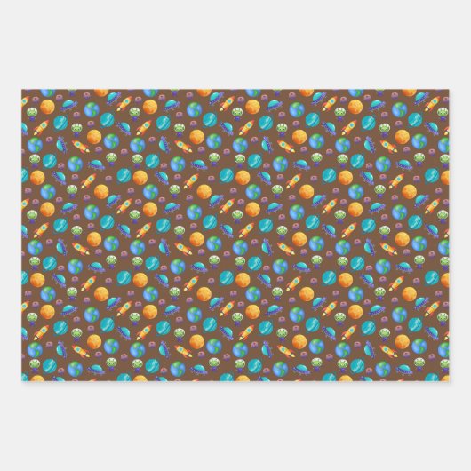 Weltraumforscher auf Brown Geschenkpapier Set (Vorderseite 2)