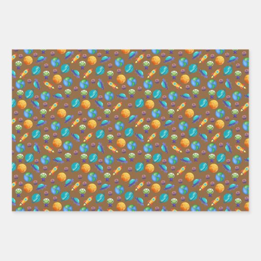 Weltraumforscher auf Erdnussbraun Geschenkpapier Set (Vorderseite)