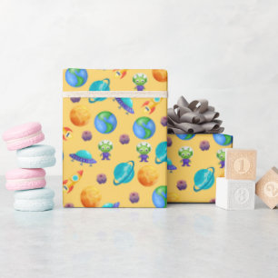 Weltraumforscher auf Gelb Geschenkpapier