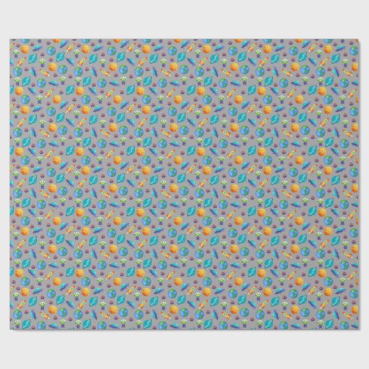 Weltraumforscher auf Grau Geschenkpapier (Flach)