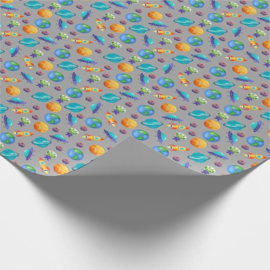 Weltraumforscher auf Grau Geschenkpapier (Ecke)