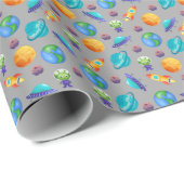 Weltraumforscher auf Grau Geschenkpapier (Rolleneckpunkt)