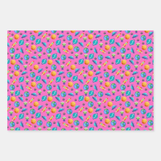 Weltraumforscher auf rosa geschenkpapier set (Vorderseite)