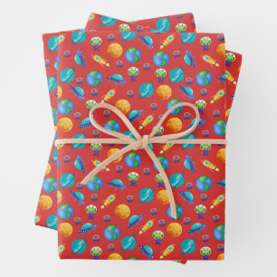 Weltraumforscher auf Rot Geschenkpapier Set