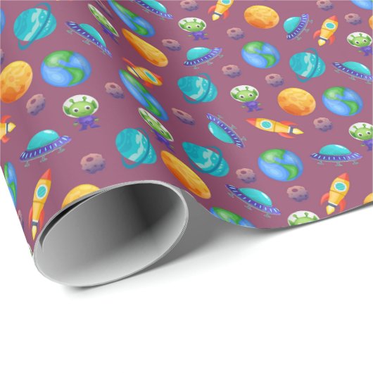 Weltraumforscher auf Ruby Lila Geschenkpapier (Rolleneckpunkt)