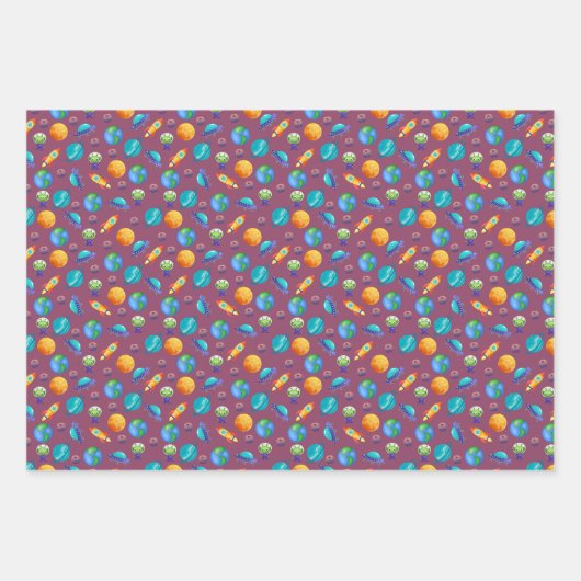 Weltraumforscher auf Ruby Lila Geschenkpapier Set (Vorderseite 2)
