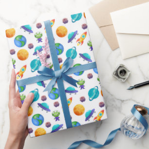 Weltraumforscher auf Weiß Geschenkpapier