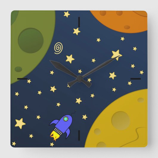 Weltraumforschung Quadratische Wanduhr (Vorderseite)