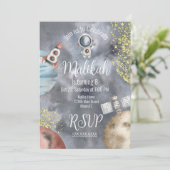 Weltraumgalaxie Astronaut Geburtstagsparty Einladung (Stehend Vorderseite)