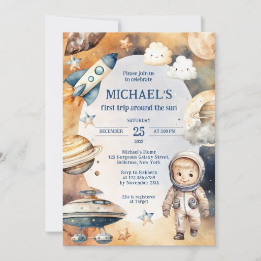 Weltraumgalaxie Erster Ausflug rund um die Sonne G Einladung (Vorderseite)