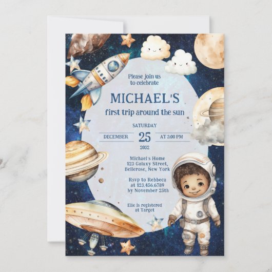 Weltraumgalaxie Erster Ausflug rund um die Sonne G Einladung (Vorderseite)