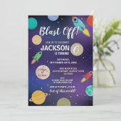 Weltraumgalaxie Geburtstagsparty-Rakete Einladung (Stehend Vorderseite)