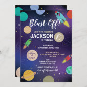 Weltraumgalaxie Geburtstagsparty-Rakete Einladung (Vorne/Hinten)