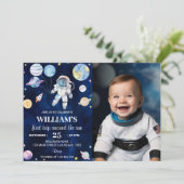 Weltraumgalaxie Junge 1. Geburtstag Einladung (Stehend Vorderseite)