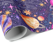 Weltraumgalaxie mit Planeten Galaxien und Sternen Geschenkpapier (Rolleneckpunkt)