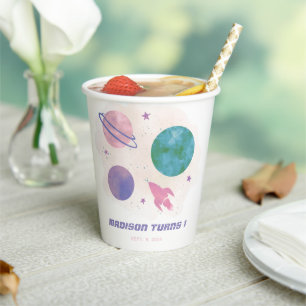 Weltraumgalaxie Planet Mädchen 1. Geburtstag Pappbecher