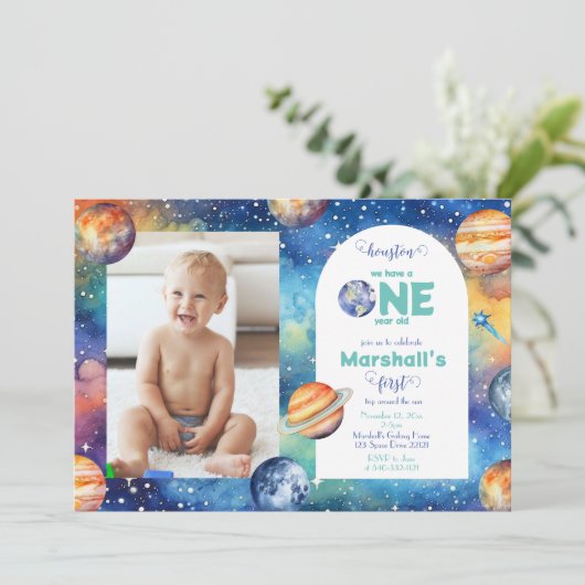 Weltraumgalaxie ✨ Planets Foto Einladung (Stehend Vorderseite)
