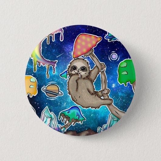 Weltraumgalaxie Sloth Cosmic Mushrooms Weiße Krist Button (Vorderseite)