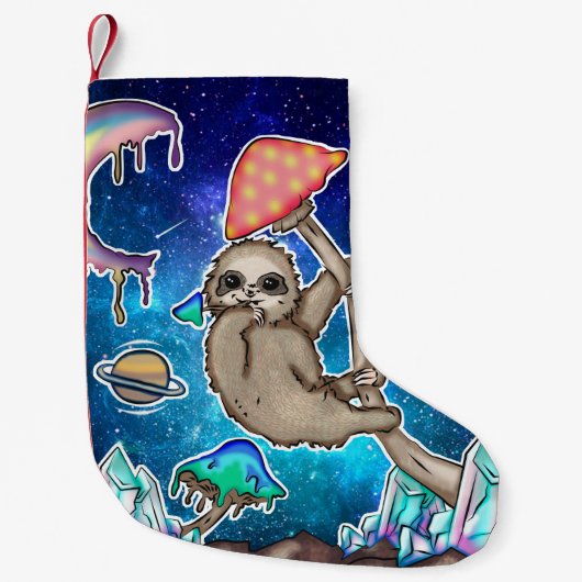 Weltraumgalaxie Sloth Cosmic Mushrooms Weiße Krist Kleiner Weihnachtsstrumpf (Vorderseite)