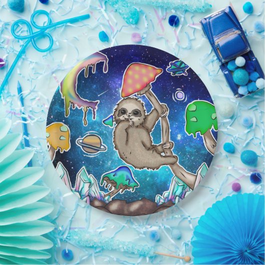 Weltraumgalaxie Sloth Cosmic Mushrooms Weiße Krist Pappteller (Party)