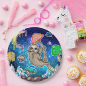 Weltraumgalaxie Sloth Cosmic Mushrooms Weiße Krist Pappteller (Party)